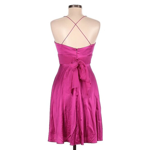 NWT Aidan Mattox Silk Hot Pink Sweetheart Neckline Cross Back Straps Dress - Picture 2 of 12